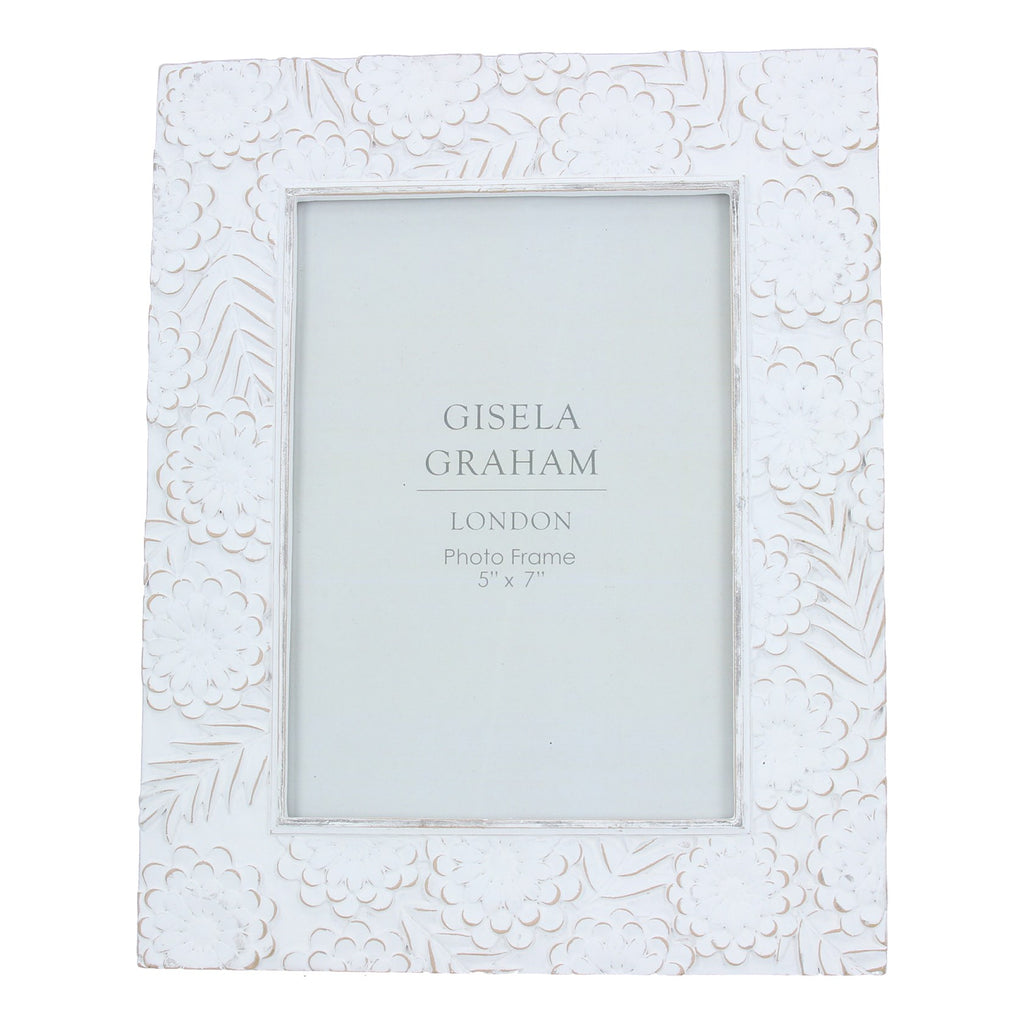 White/Nat. Floral Resin Picture Frame 5x7