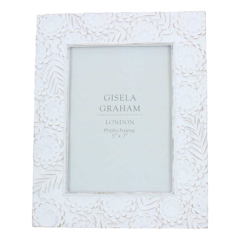 White/Nat. Floral Resin Picture Frame 5x7"