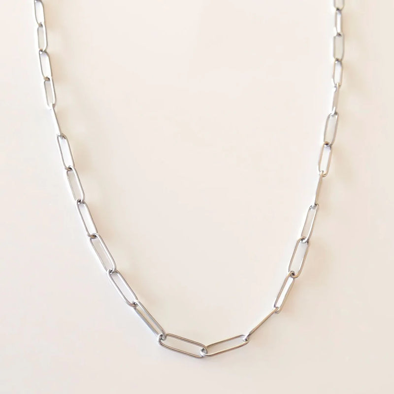 Silver Plated Paperclip chain necklace closed with a lobster fastener