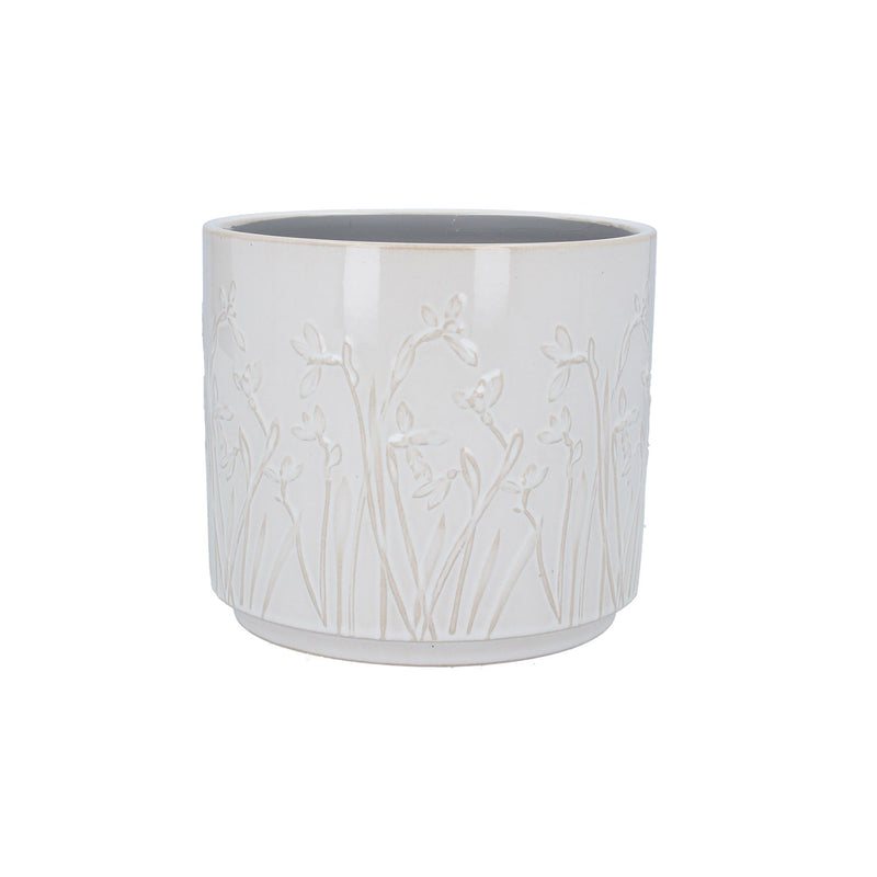 Medium White Iris Stoneware Pot Cover