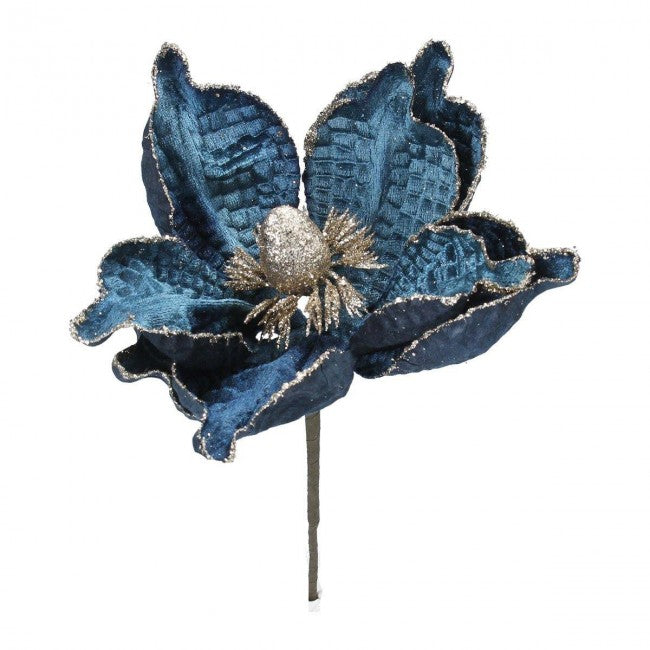 Dark Blue/Gold Fabric Magnolia Pick,  (LxWxD) 25x14x14cm