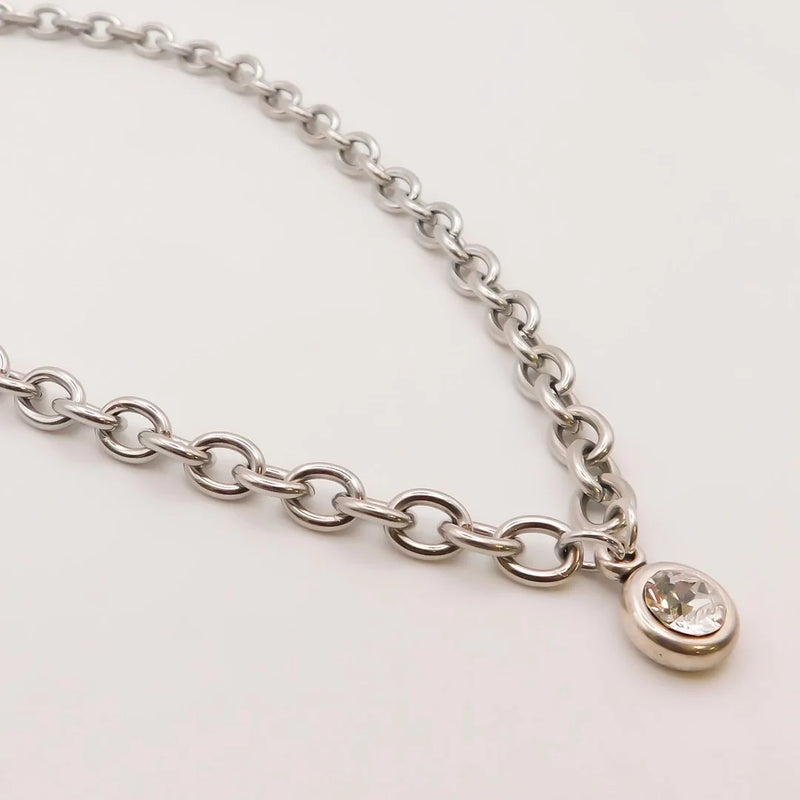 Chunky Crystal Drop Necklace on a chunky chain with a crystal charm