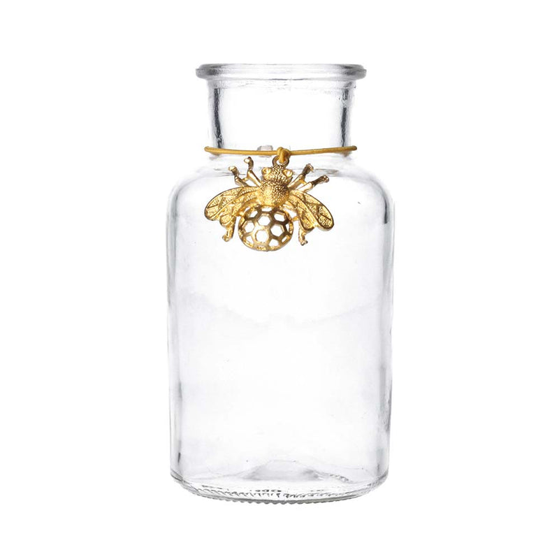 Mini glass bud vase with gold Honey Bee charm