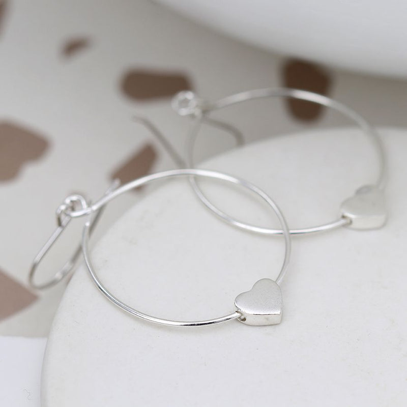 Sterling silver circle and heart drop earrings