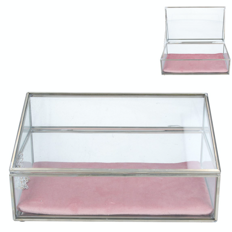 Pink Velvet Glass Jewellery Box
