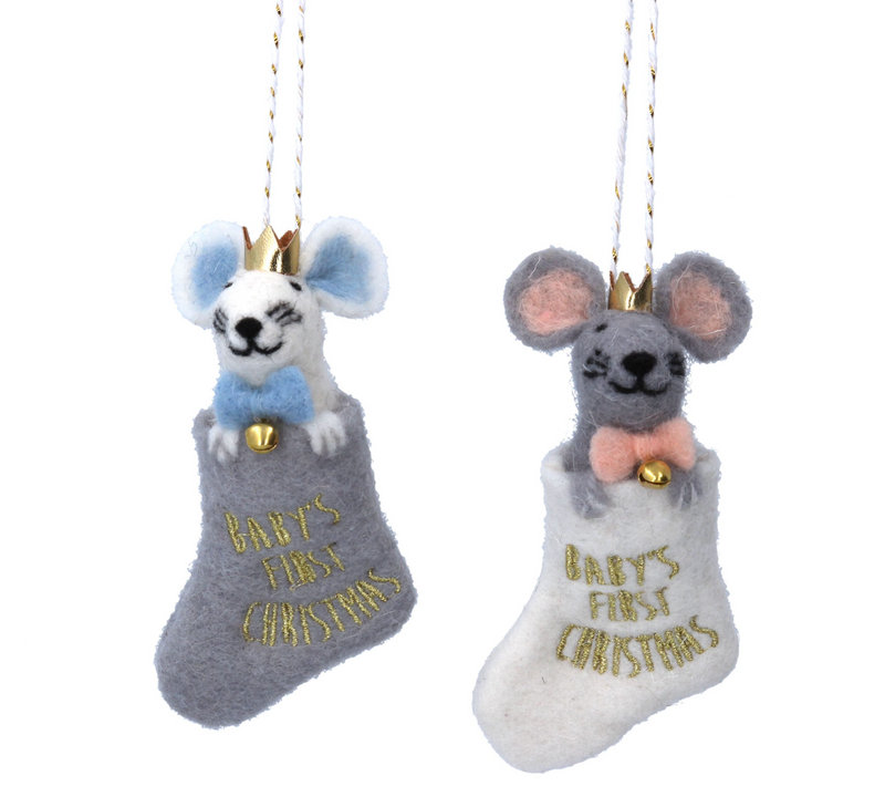 Wool Mix Baby's First Mouse in Stocking Decoration