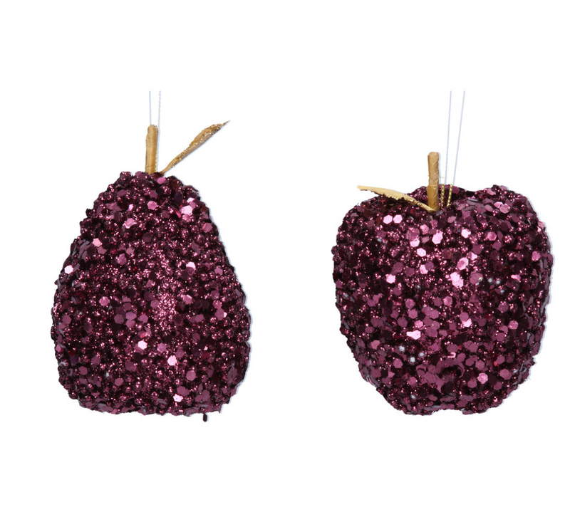 Purple Apple & Pear sequin bauble