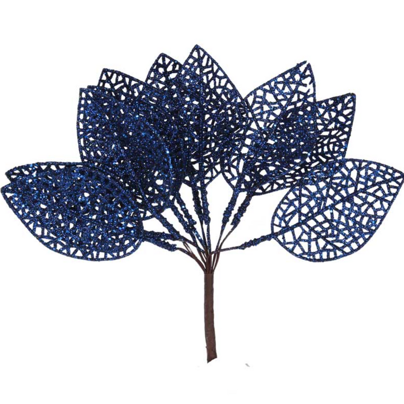 Blue Glitter Leaf Pick,  (LxWxD) 17x10x5cm