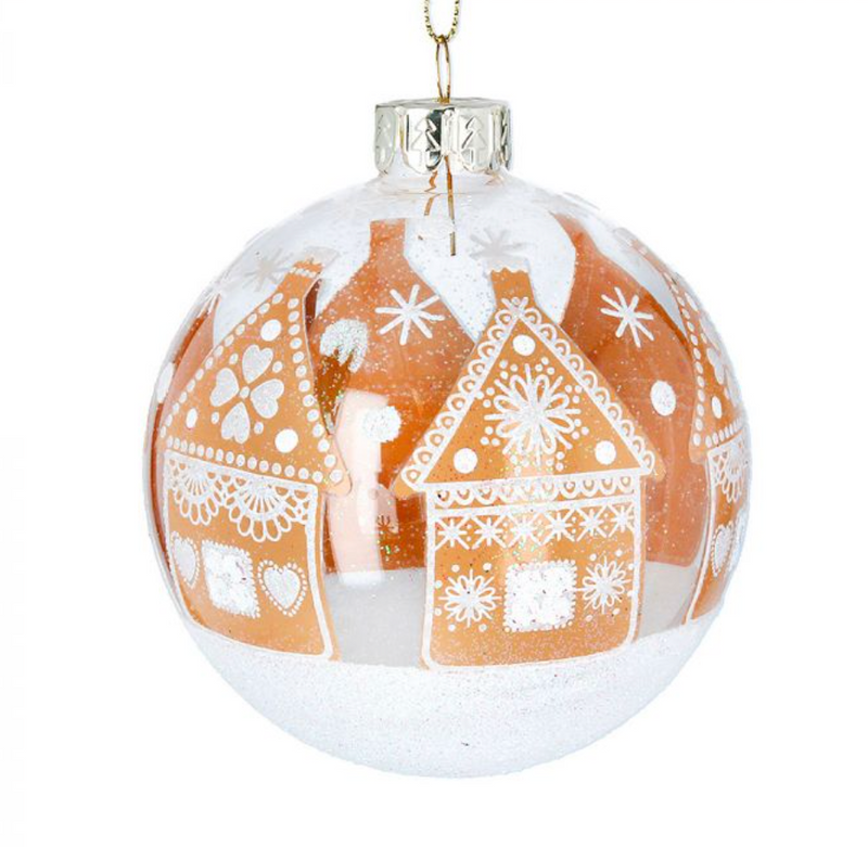 Clear Glass Gingerbread House Snow Bauble