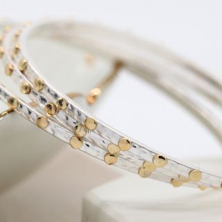 Silver plated and golden studded triple bangle set